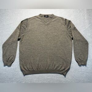 Tuscano Cashmere Men’s Large V-Neck Sweater Made in Italy Brown